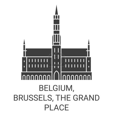 Ilustración de Bélgica, Bruselas, La Grand Place viaje hito línea vector ilustración - Imagen libre de derechos