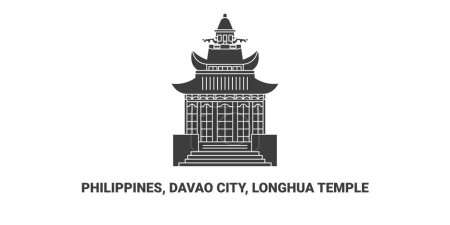 Téléchargez les illustrations : Philippines, Davao City, Longhua Temple, illustration vectorielle de ligne de repère de voyage - en licence libre de droit