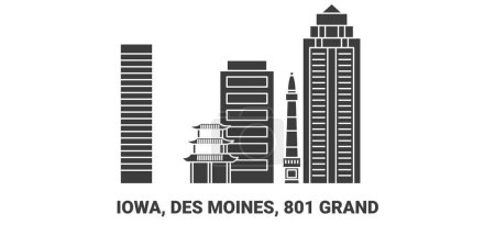 Téléchargez les illustrations : États-Unis, Iowa, Des Moines, 80 Grand, illustration vectorielle de ligne de repère de voyage - en licence libre de droit