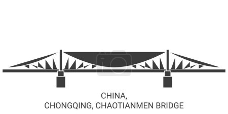 Ilustración de China, Chongqing, Chaotianmen puente recorrido hito línea vector ilustración - Imagen libre de derechos