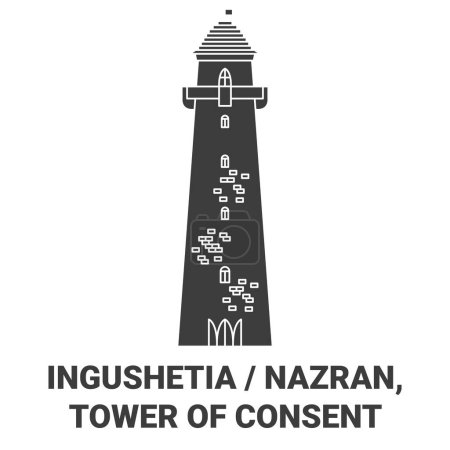 Ilustración de Rusia, Ingushetia, Nazran, Torre del Consentimiento recorrido hito línea vector ilustración - Imagen libre de derechos