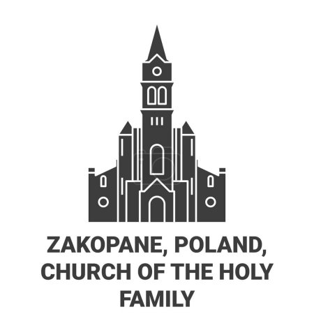 Ilustración de Polonia, Zakopane, Iglesia de la Sagrada Familia viaje hito línea vector ilustración - Imagen libre de derechos