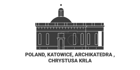 Illustration for Poland, Katowice, Archikatedra , Chrystusa Krla travel landmark line vector illustration - Royalty Free Image