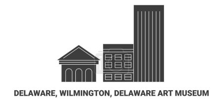 Téléchargez les illustrations : États-Unis, Delaware, Wilmington, Delaware Art Museum, illustration vectorielle de ligne de repère de voyage - en licence libre de droit