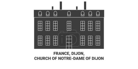 Téléchargez les illustrations : France, Eglise De Notredame De Dijon illustration vectorielle de ligne de voyage historique - en licence libre de droit