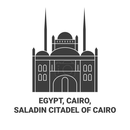 Téléchargez les illustrations : Égypte, Le Caire, Citadelle de Saladin du Caire illustration vectorielle de ligne de voyage historique - en licence libre de droit