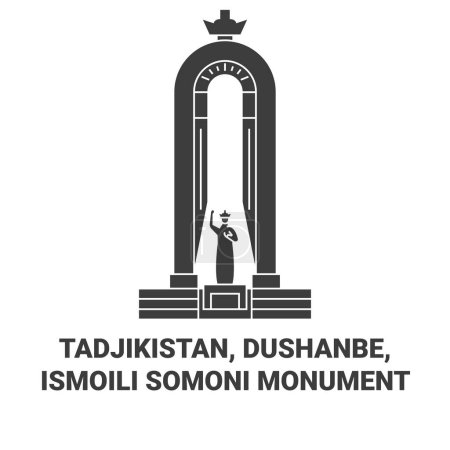 Illustration for Tadjikistan, Dushanbe, Ismoili Somoni Monument travel landmark line vector illustration - Royalty Free Image