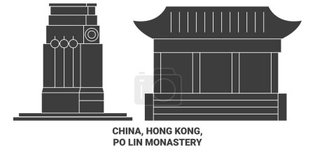 Téléchargez les illustrations : Chine, Hong Kong, Po Lin Monastère Voyage illustration vectorielle ligne historique - en licence libre de droit