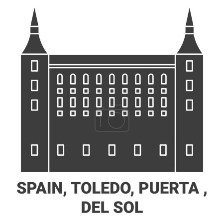 Illustration for Spain, Toledo, Puerta Del Sol travel landmark line vector illustration - Royalty Free Image