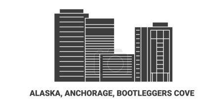 Illustration pour États-Unis, Alaska, Anchorage, Bootleggers Cove, illustration vectorielle de ligne de repère de voyage - image libre de droit