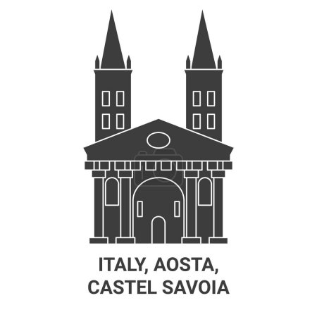 Téléchargez les illustrations : Italie, Aoste, Castel Savoia voyages illustration vectorielle de ligne historique - en licence libre de droit