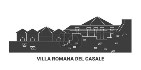 Italien, Villa Romana Del Casale Reise-Meilenstein Linienvektorillustration