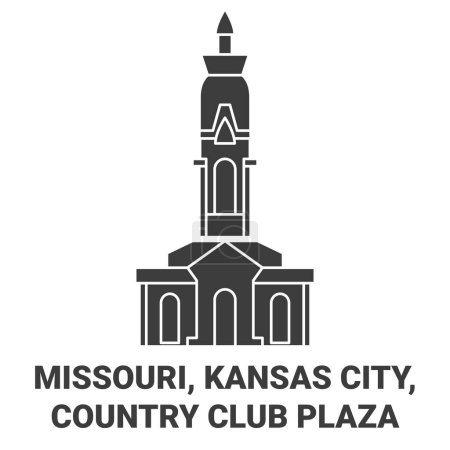 Téléchargez les illustrations : États-Unis, Missouri, Kansas City, illustration vectorielle de ligne de voyage Country Club Plaza - en licence libre de droit