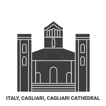 Ilustración de Italia, Cagliari, Catedral de Cagliari recorrido hito línea vector ilustración - Imagen libre de derechos