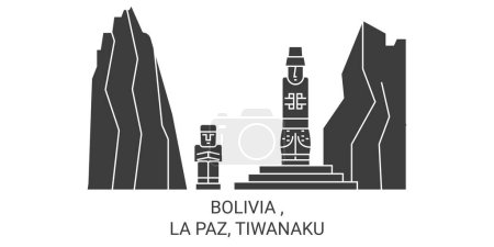 Téléchargez les illustrations : Bolivie, La Paz, Tiwanaku Voyage illustration vectorielle ligne historique - en licence libre de droit