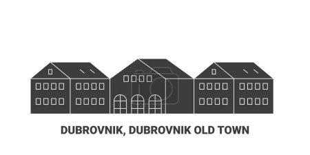 Illustration for Croatia, Dubrovnik, Dubrovnik Old Town, travel landmark line vector illustration - Royalty Free Image