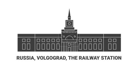 Téléchargez les illustrations : Russie, Volgograd, La gare, illustration vectorielle de ligne de repère de voyage - en licence libre de droit