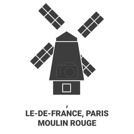 Ilustración de Francia, Ledefrance, Parismoulin Rouge recorrido hito línea vector ilustración - Imagen libre de derechos