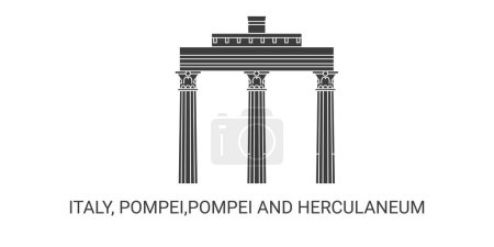 Téléchargez les illustrations : Italie, Pompéi, Pompéi et Herculanum voyagent illustration vectorielle de ligne historique - en licence libre de droit