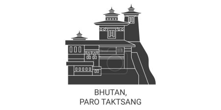 Téléchargez les illustrations : Bhoutan, Paro Taktsang voyages illustration vectorielle de ligne historique - en licence libre de droit