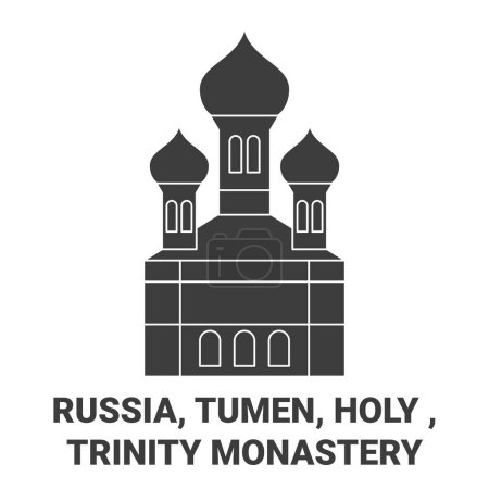 Illustration for Russia, Tumen, Holy , Trinity Monastery travel landmark line vector illustration - Royalty Free Image