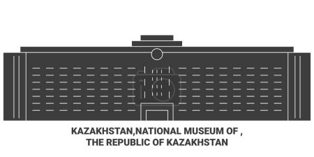 Téléchargez les illustrations : Kazakhstan, Musée national de la République du Kazakhstan illustration vectorielle de ligne de voyage historique - en licence libre de droit