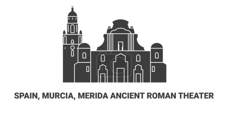 Illustration for Spain, Murcia, Merida Ancient Roman Theater, travel landmark line vector illustration - Royalty Free Image