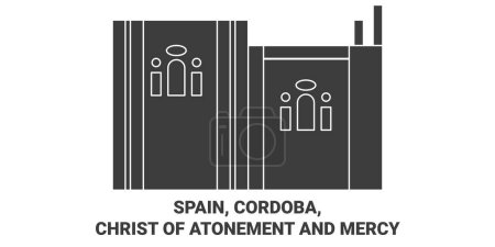 Ilustración de España, Córdoba, Cristo de la Expiación y la Misericordia viaje hito línea vector ilustración - Imagen libre de derechos