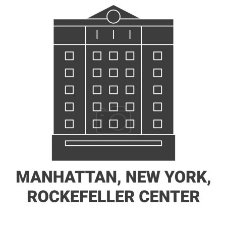 Illustration for United States, Manhattan, New York, Rockefeller Center travel landmark line vector illustration - Royalty Free Image