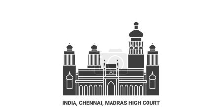 Illustration for India, Chennai, Madras High Court travel landmark line vector illustration - Royalty Free Image