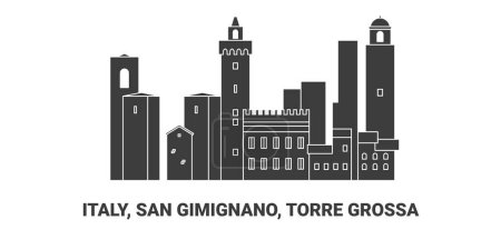 Illustration for Italy, San Gimignano, Torre Grossa, travel landmark line vector illustration - Royalty Free Image