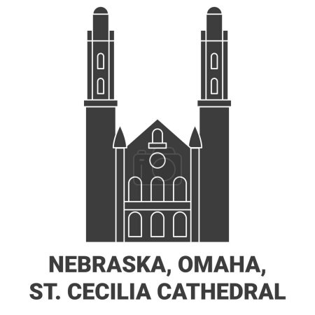 Ilustración de Estados Unidos, Nebraska, Omaha, Catedral de Santa Cecilia recorrido hito línea vector ilustración - Imagen libre de derechos