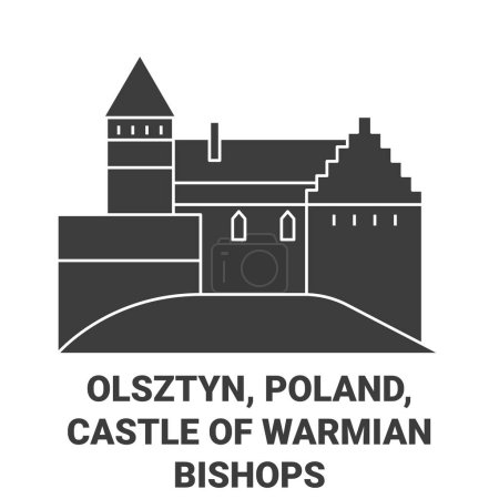 Ilustración de Polonia, Olsztyn, Castillo de Warmian Obispos viaje hito línea vector ilustración - Imagen libre de derechos