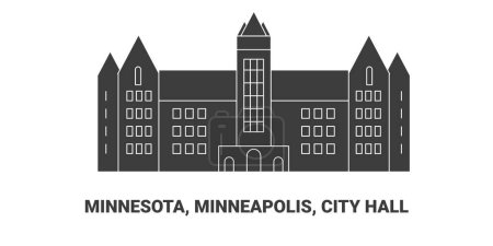 Téléchargez les illustrations : États-Unis, Minnesota, Minneapolis, City Hall illustration vectorielle de ligne de voyage - en licence libre de droit