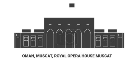 Téléchargez les illustrations : Oman, Muscat, Royal Opera House Muscat, illustration vectorielle de ligne de repère de voyage - en licence libre de droit