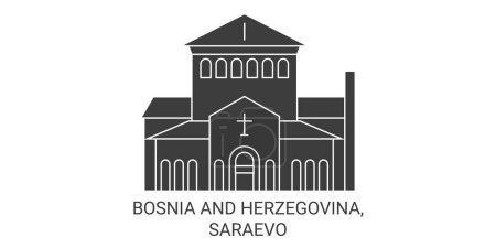 Téléchargez les illustrations : Bosnie-Herzégovine, Saraevo voyages illustration vectorielle de ligne historique - en licence libre de droit