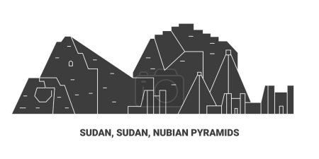 Ilustración de Sudán, Sudán, Pirámides de Nubia, ilustración de vector de línea hito de viaje - Imagen libre de derechos