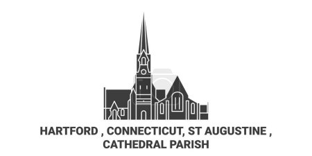 Illustration for United States, Hartford , Connecticut, St Augustine , Cathedral Parish travel landmark line vector illustration - Royalty Free Image