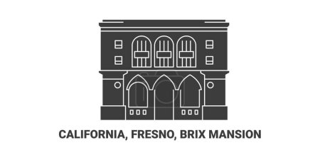 Téléchargez les illustrations : États-Unis, Californie, Fresno, Brix Mansion, illustration vectorielle de ligne de repère de voyage - en licence libre de droit