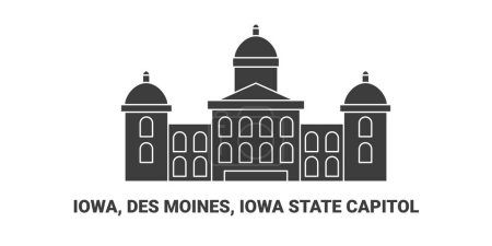 Téléchargez les illustrations : États-Unis, Iowa, Des Moines, Iowa State Capitol, illustration vectorielle de ligne de repère de voyage - en licence libre de droit