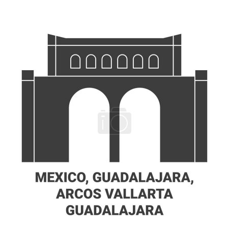Illustration for Mexico, Guadalajara, Arcos Vallarta Guadalajara travel landmark line vector illustration - Royalty Free Image