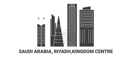 Téléchargez les illustrations : Arabie saoudite, Riyad, Kingdom Centre, illustration vectorielle de ligne de repère de voyage - en licence libre de droit