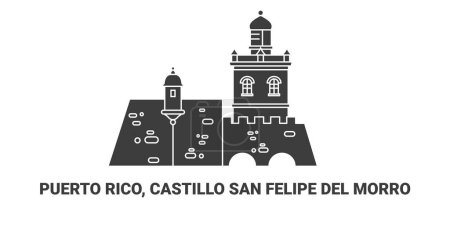 Ilustración de Puerto Rico, Castillo San Felipe Del Morro, ilustración de vector de línea de referencia de viaje - Imagen libre de derechos