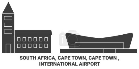 Téléchargez les illustrations : Afrique du Sud, Cap, Cap, International Airport travel landmark line vecector illustration - en licence libre de droit