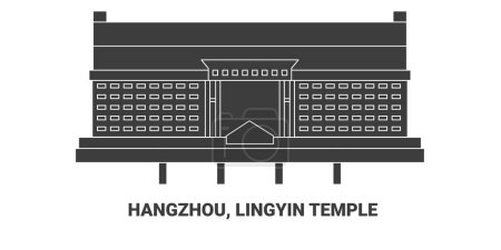 Illustration for China, Hangzhou, Lingyin Temple, travel landmark line vector illustration - Royalty Free Image