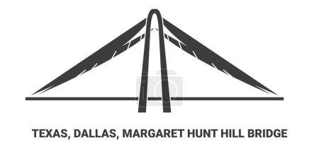 Illustration for United States, Texas, Dallas, Margaret Hunt Hill Bridge, travel landmark line vector illustration - Royalty Free Image