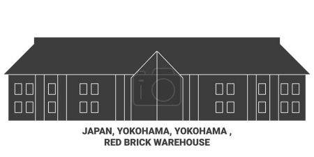 Téléchargez les illustrations : Japon, Yokohama, Yokohama, Red Brick Warehouse illustration vectorielle de ligne de voyage - en licence libre de droit