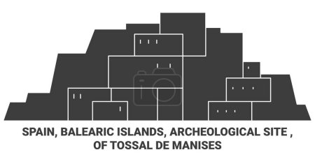 Illustration for Spain, Balearic Islands, Archeological Site , Of Tossal De Manises travel landmark line vector illustration - Royalty Free Image