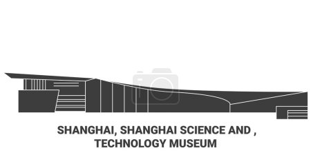 Téléchargez les illustrations : Chine, Shanghai, Shanghai Science Et, Musée de la technologie Voyage illustration vectorielle ligne historique - en licence libre de droit