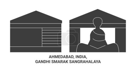 Téléchargez les illustrations : Inde, Ahmedabad, Gandhi Smarak Sangrahalaya voyage illustration vectorielle de ligne historique - en licence libre de droit